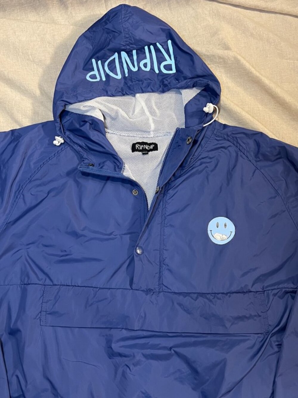 RIPNDIP Lord Nermal Windbreaker Mens XL Blue Smiley Cat Anorak Skate Jacket Y2K - Picture 2 of 15